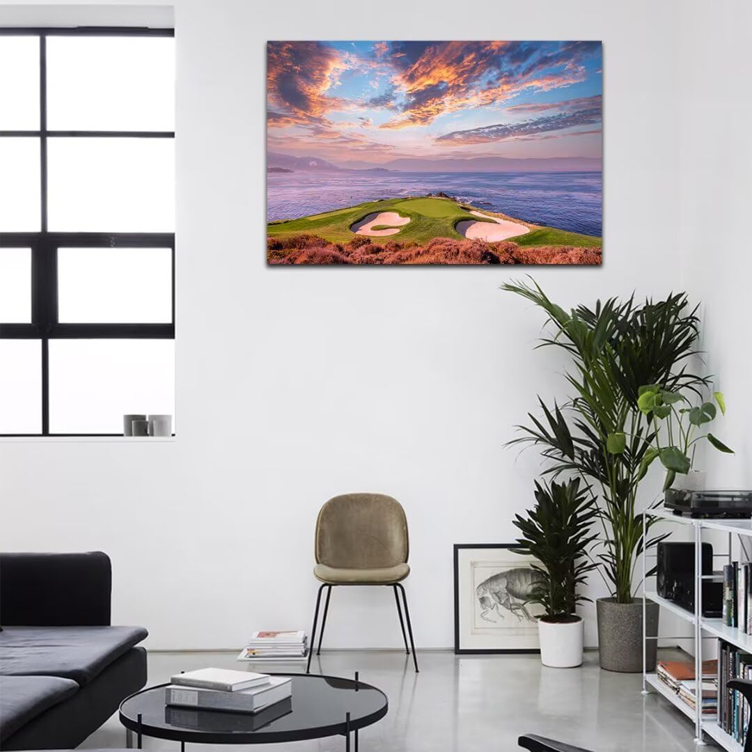 HJY Art USA California Golf Course Wall Art Sunset landscape Canvas Wall Decor Blue Green Abstract Painting Poster for Home Decor Living Room Bedroom Bathroom Office Artwork (12 x 16 inch)