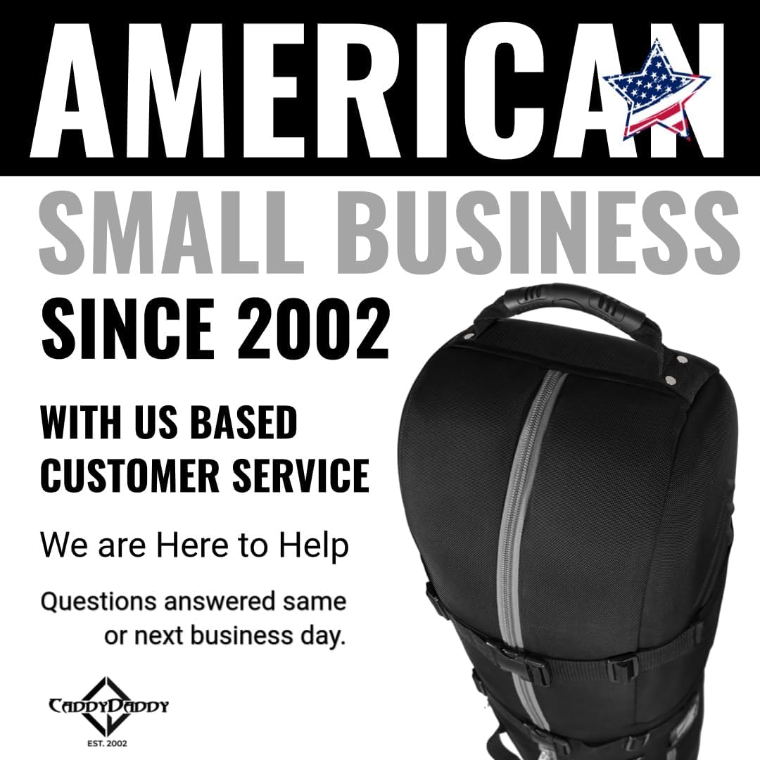 CaddyDaddy First Class Military Grade Ballistic Nylon Travel Cover with EVA Dense Foam Top Padding 2 Year Full Replacement Coverage Self Standing Base XL Wheels Case for Transporting Clubs on Airlines
