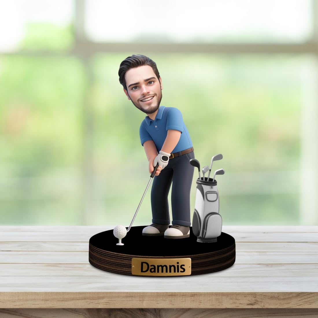 Personalized Golfer Caricature Figurine Desk Decor Plaque Custom Golf Lover Figurine Ornament Sign Golfer Photo Cartoon Portrait Name Plaque Gifts for Christmas Birthday Anniversary,04