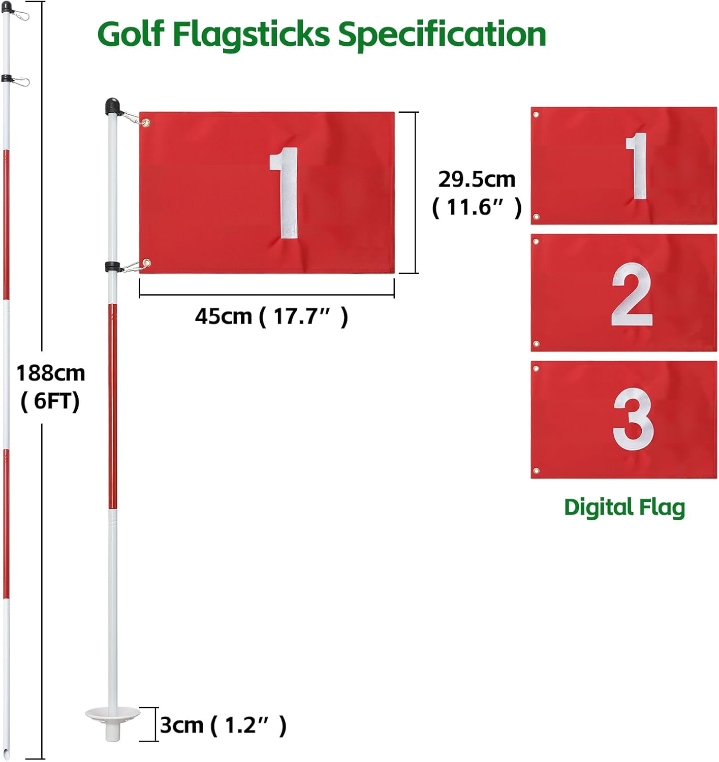 Golf Flagstick, 6 Ft Golf Hole Flags for Putting Green, Double Sided Golf Pin Flag for Yard with 5-Section Pole and Ball Retriever, 3 Pack (Number1/2/3)