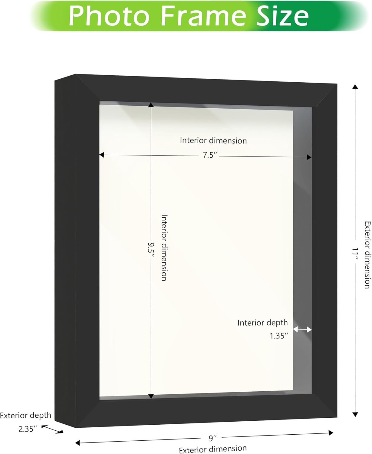 FrameWorks 8” x 10” Black Wooden Shadow Box Frame – Display Case with Soft Felt Back, Memory Box with Tempered Glass, Display Box with Elegant White Ball Push Pins, Wooden Flower Box