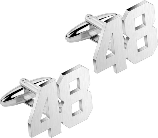 AMITER Mens Cufflinks with Number, Classic Silver Personalized Cuff Links for Men, Sport’s Day Casual or Formal Shirts