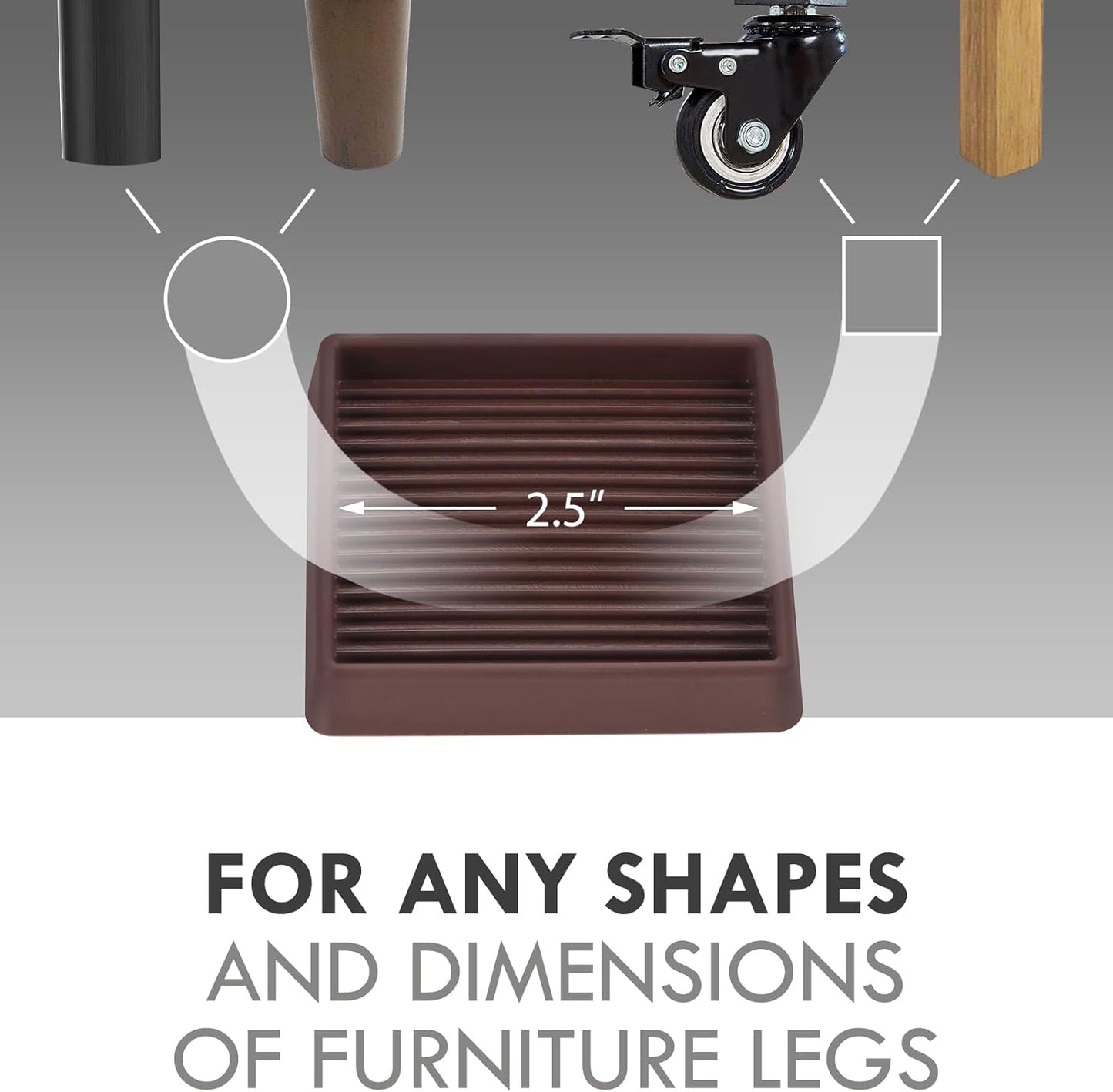 2.5X2.5 Rubber Caster Cups, Non Slip Furniture Pads, Anti-Slip Gripper, Anti Skid Furniture Feet, Anti Slide Floor Protector for Bed Couch Stoppers - 4 Pack Brown
