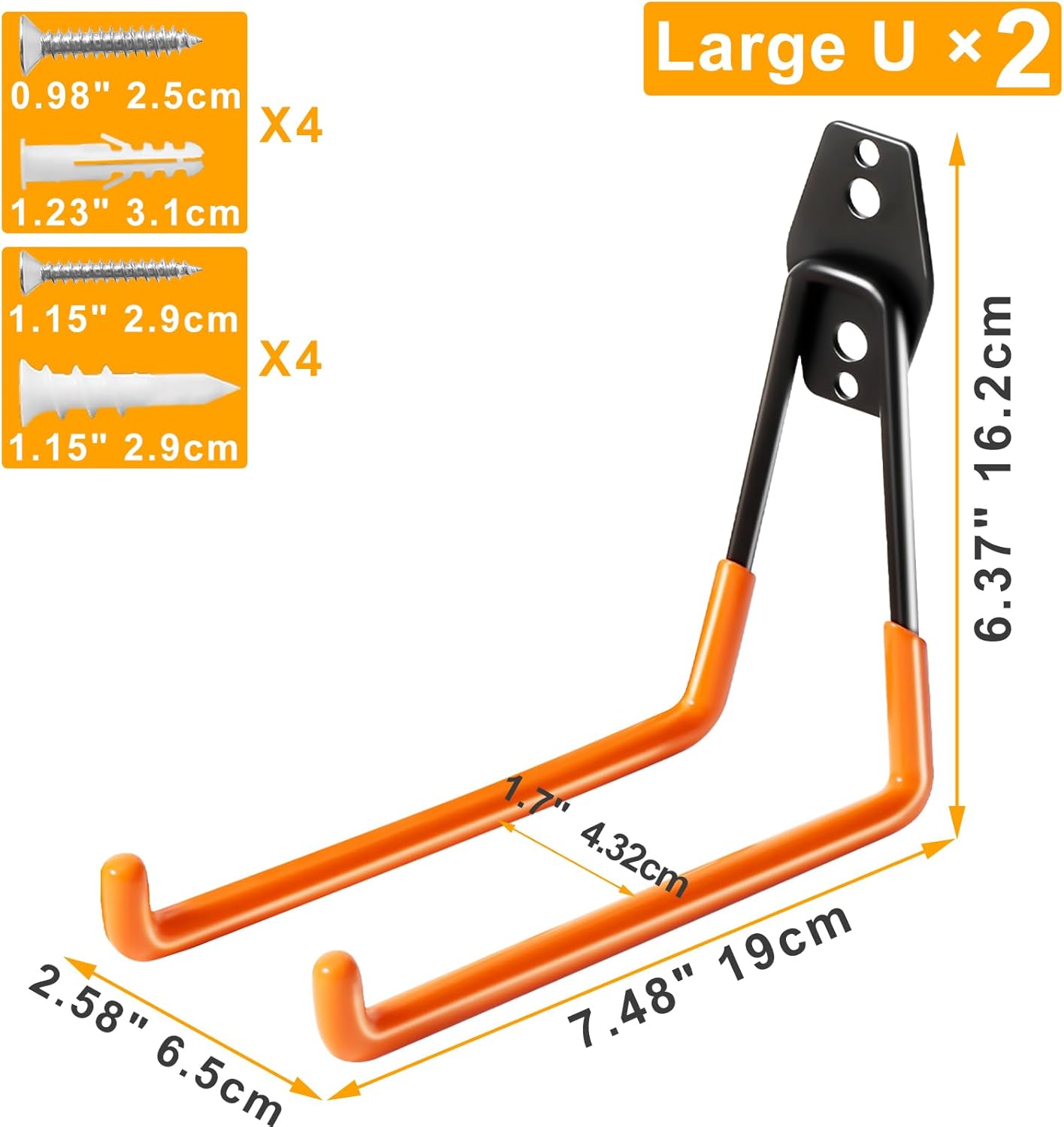 KURUI Heavy Duty Garage Hooks for Hanging, 2 Pack Metal Garage Organization Hooks, Garage Storage Hooks for Ladder Extension Cord Cable, Wall Mount Large Utility Hooks, Garden Tool Organizer/Hanger