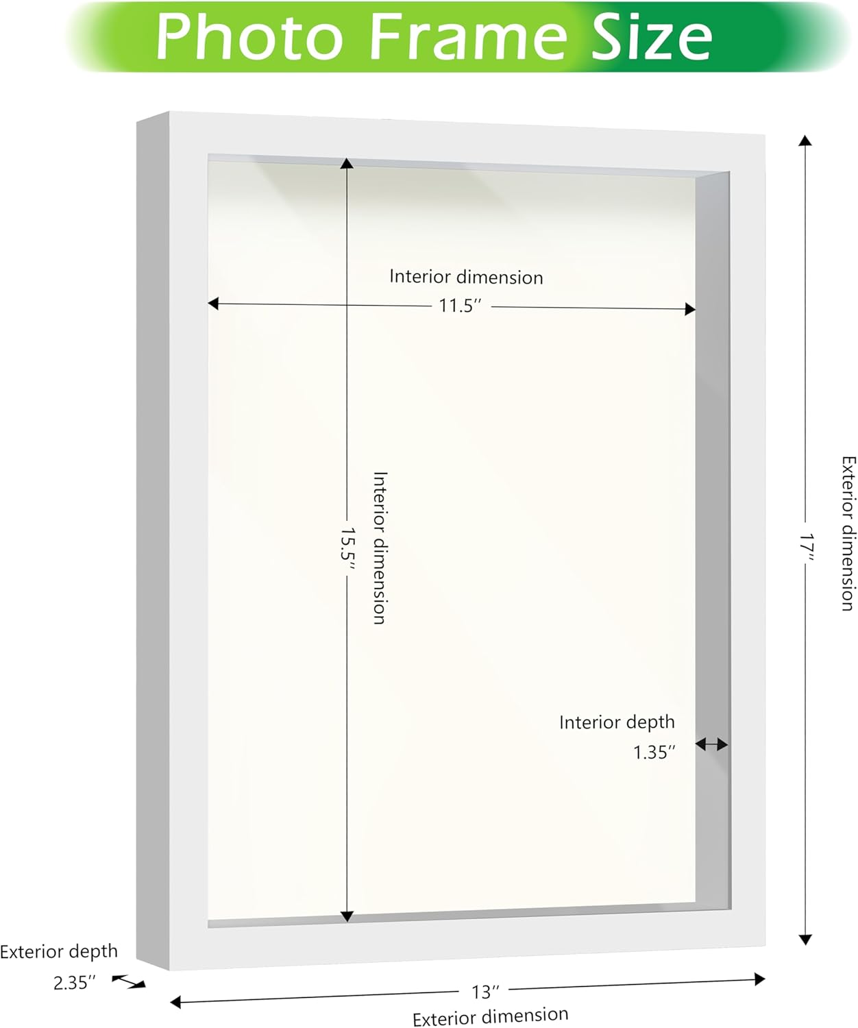 FrameWorks 12” x 16” White Wooden Shadow Box Frame – Display Case with Soft Felt Back, Memory Box with Tempered Glass, Display Box with Elegant White Ball Push Pins, Wooden Flower Box
