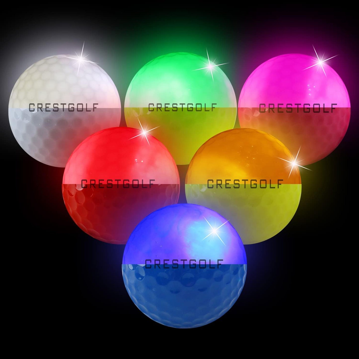 Crestgolf 4 Built-in Lights Glow Golf Balls | 300-hr Lighting Time Glow in The Dark Golf Balls | 3-Layer Design Light up Water Resistant LED Night Golf Ball(Multicolor 6pcs&3pcs