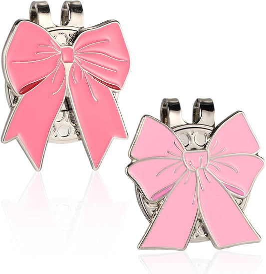 2pcs Magnetic Golf Ball Markers, Pink Bow Golf Ball Marker Hat Clip Strong Magnetic Cute Decoration Accessory for Hat Bags Women Golfer