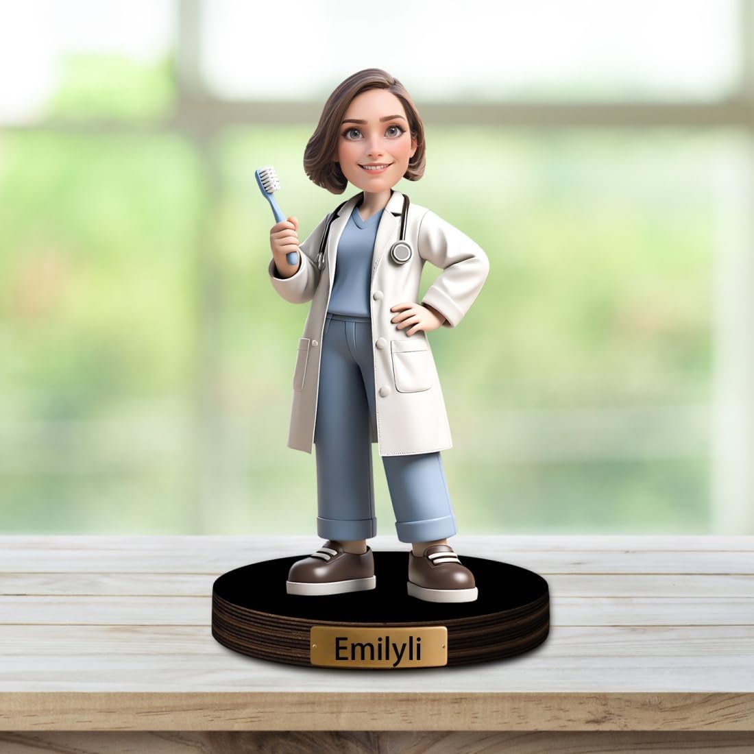 Personalized Doctor Cartoon Figurine Desk Ornament Custom Women Dentist Portrait Desktop Sign Nurse Sculpture Plaque Funny Face Photo Office Decor Gift for Women Doctor Xmas Birthday,02