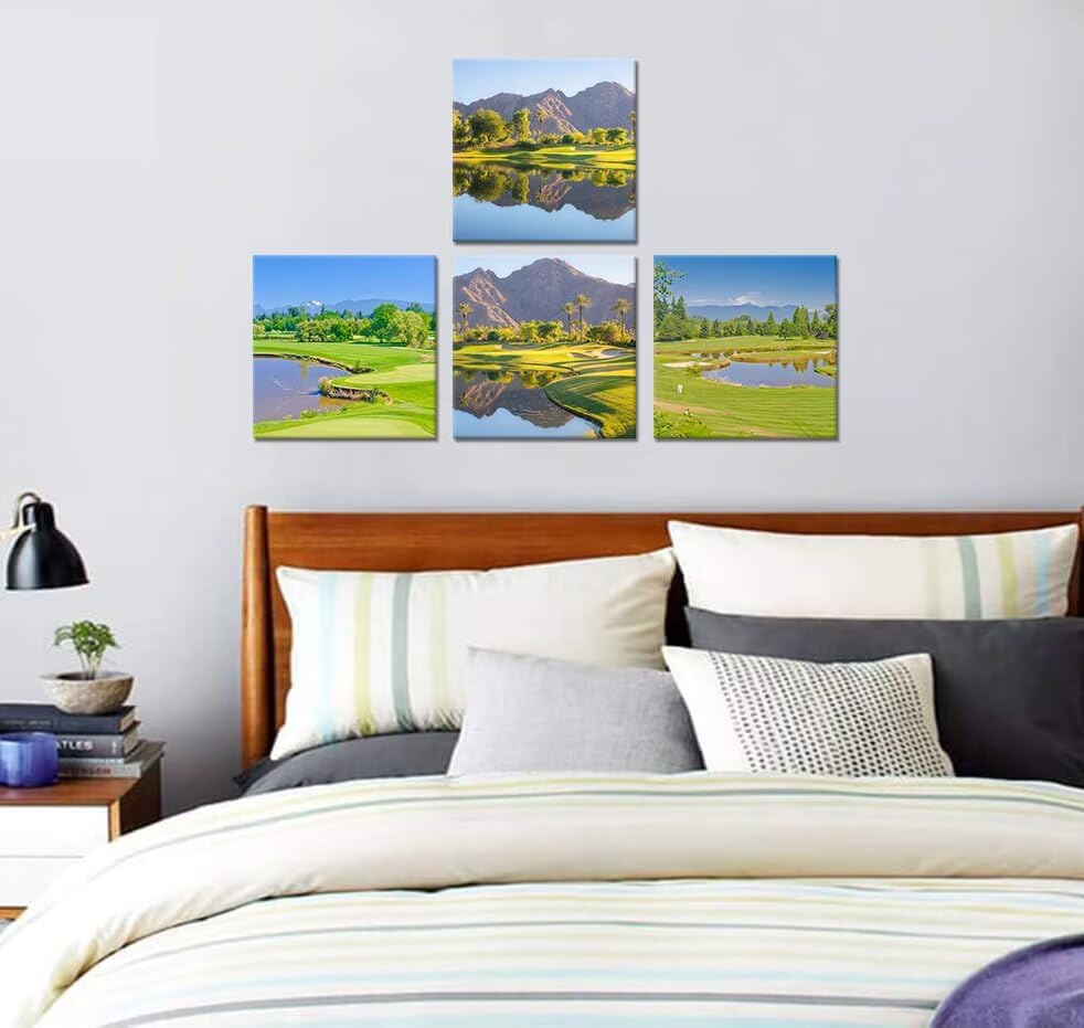 Pankila Indian Wells Golf Course Wall Art Canvas Prints USA California Golf Course Wall Decor for Living Room Bedroom Bathroom Home Decorations Framed Artwork Ready to Hang (12''W x 12''H x 4)
