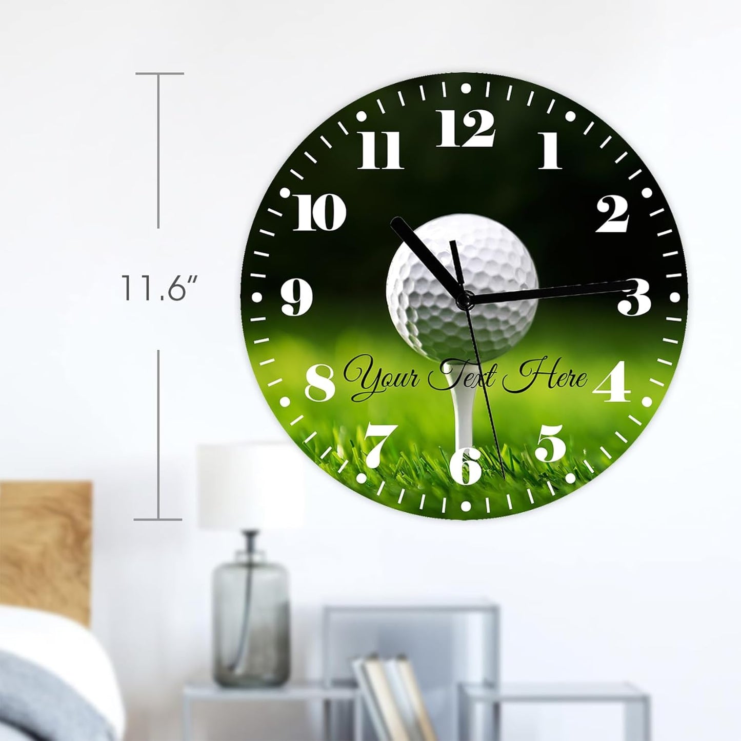 Custom Golf Ball Wall Clock Silent Non-Ticking, Golf Theme 11.6 Inch Round Wall Clock Battery Operated Clocks Decor for Home Bathroom Kitchen Bedroom Living Room Office Classroom