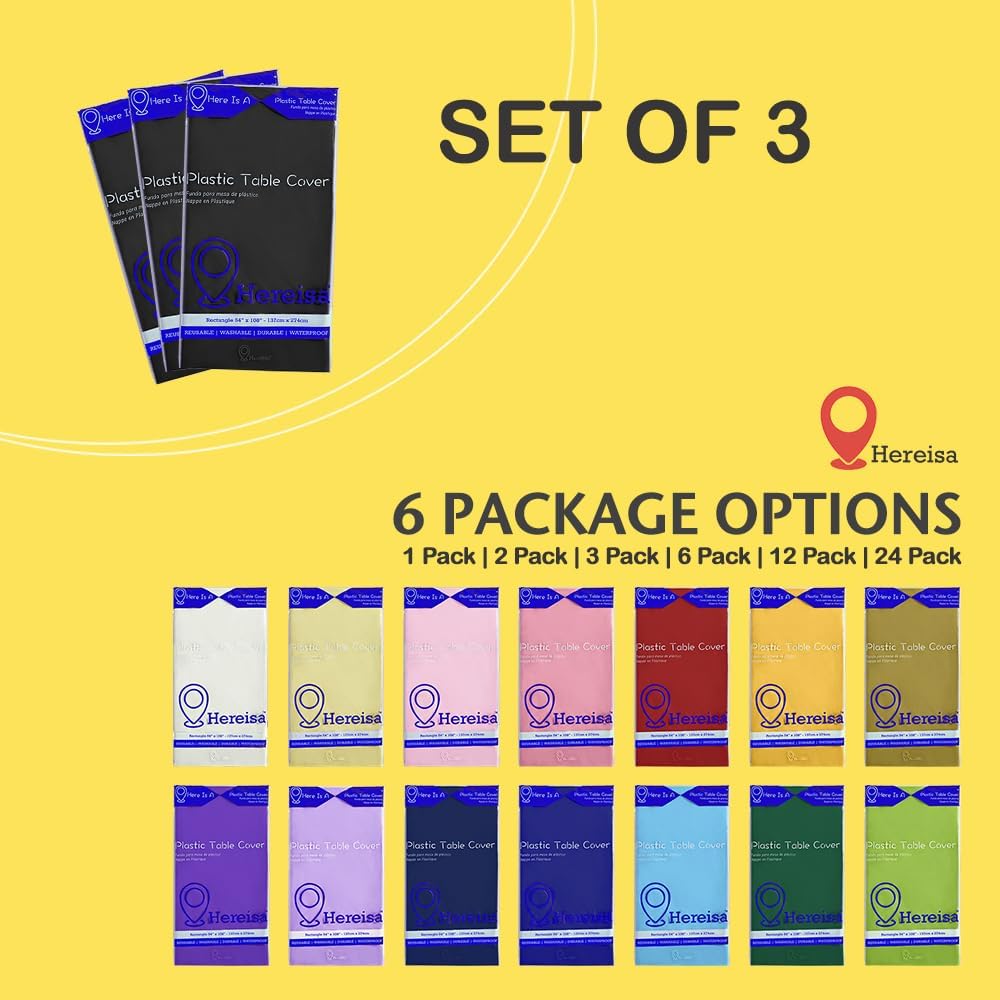 Brand Round Black Plastic 84" Disposable Tablecloth (3 Pack), Party & Event Decorative Cover