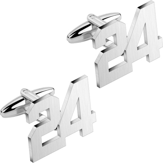 AMITER Mens Cufflinks with Number, Classic Silver Personalized Cuff Links for Men, Sport’s Day Casual or Formal Shirts