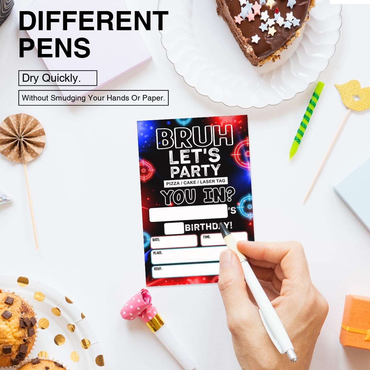 Laser Tag Birthday Invitation Supplies with Envelopes Set of 20 Bruh Neon Glow Laser Party Invite Fill in Blank, Double Sided