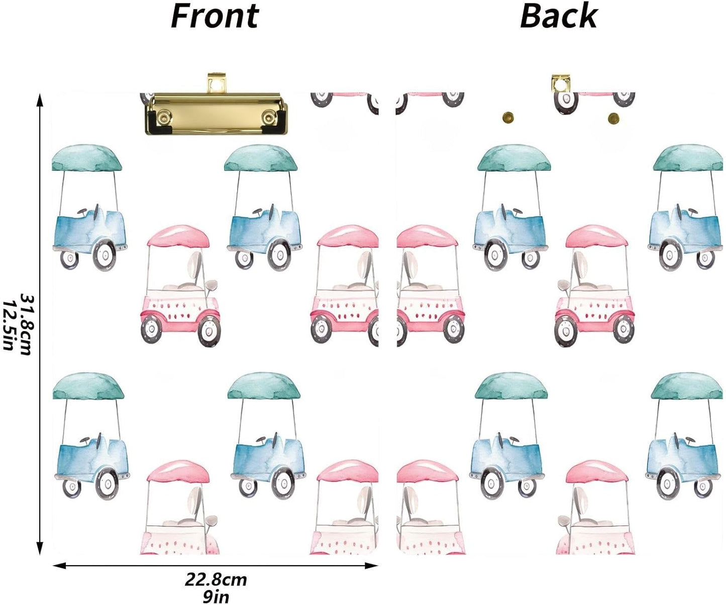 Golf CarThick Clear Acrylic Clipboard with Shiny Gold/Silver Finish Clip21344677