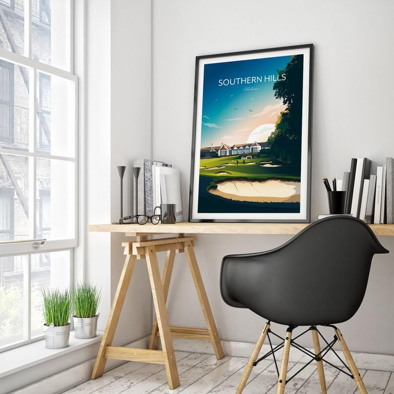 Nationcog Golf Print Southern Hills Country Club - Tulsa, Oklahoma, Southern Hills Golf Poster, Oklahoma Golf Course Art, Vintage Golf Travel Print, Luxury Golf Resort Art (Unframed) (20x30)