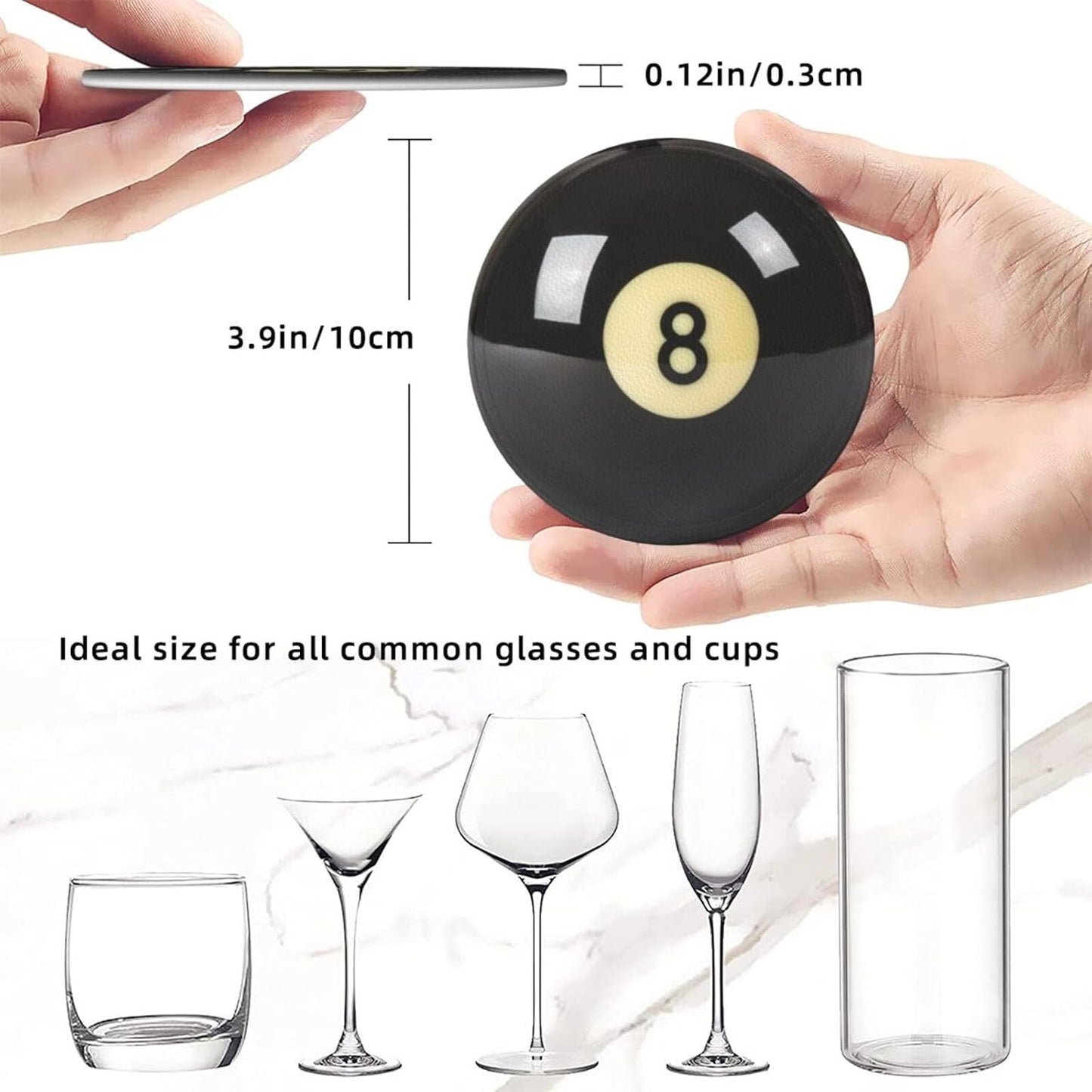 6 Pcs Black 8 Billiards Drink Coasters with Holder Coasters for Drinks Coffee Table Home Decor Housewarming Gift