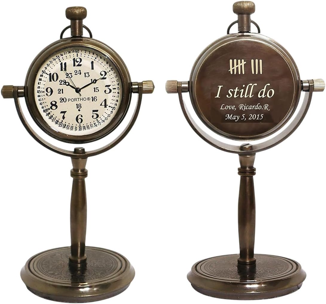 Personalized Anniversary Desk Clock Gift – Customizable Bronze Luxury Office Decor, Traditional Engraved Gift for Men & Women, Gift for Couples, Wedding Gift for Spouse