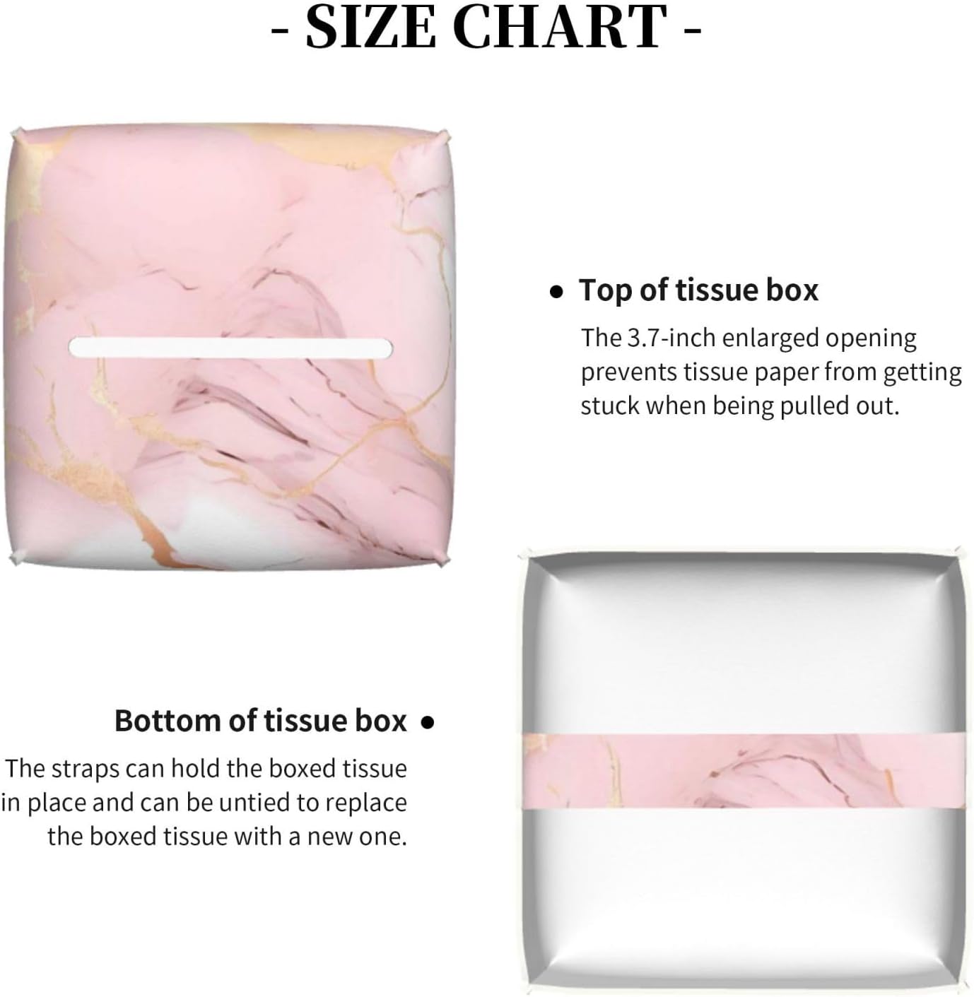 Tissue Box Cover Pink Rose Gold Marble Print Square PU Leather Tissue Box Holder for Car Bathroom Bedroom Desk Tabletop Decor
