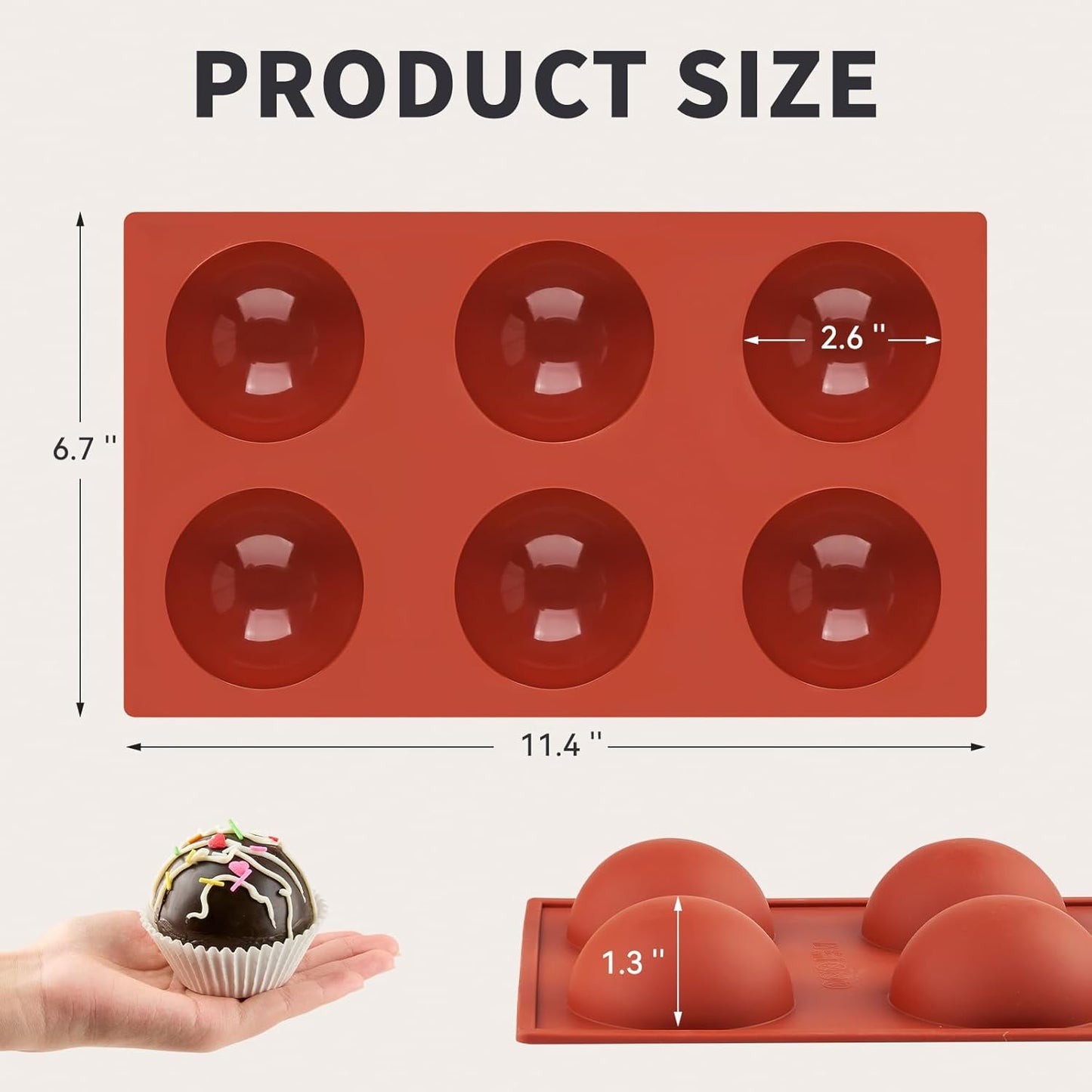 3 Pack Semi Sphere Silicone Molds, 2.6 Inch Hot Chocolate Bomb Mol 6 Cavity Half Sphere Silicone Baking Molds for Chocolate, Cake, Jelly, Dome Mousse