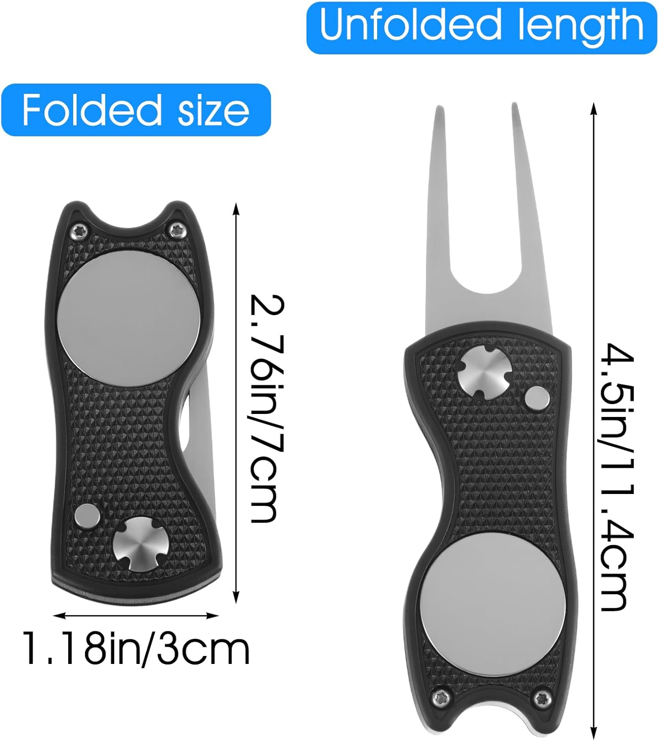 Divot Repair Tool with Ball Marker, Metal Foldable Golf Tool with Pop-up Button Magnetic Marker, Portable Pitch Mark Repair Accessory (Black)