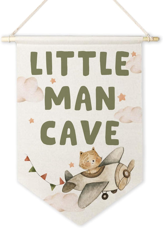 ArtisaEura Little Man Cave Wall Canvas Banners, Airplane Nursery Decor, Baby Tiger in Plane Hanging Display Pennant Banner Flags, Nursery Wall Decor for Kids Boys Room Bedroom Playroom