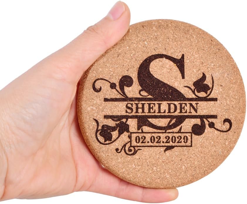 Personalized Cork Coasters for Drinks, Custom Engraved Absorbent Heat & Water Resistant Coasters for Cups and Mugs (S)