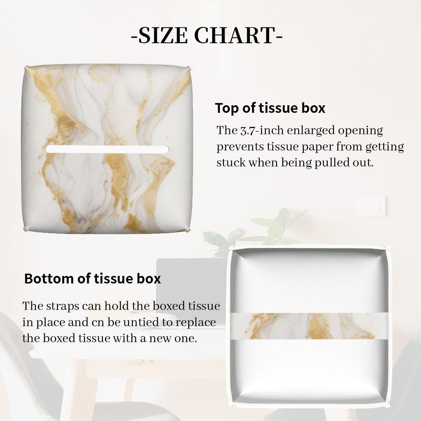Tissue Box Cover,Grey Golden Marble Pu Leather Square Tissue Box Cover Case Organizer Cube Holder for Bathroom Vanity Countertop Night Stands Office Desk & Car 5.2X5.2X5.2''
