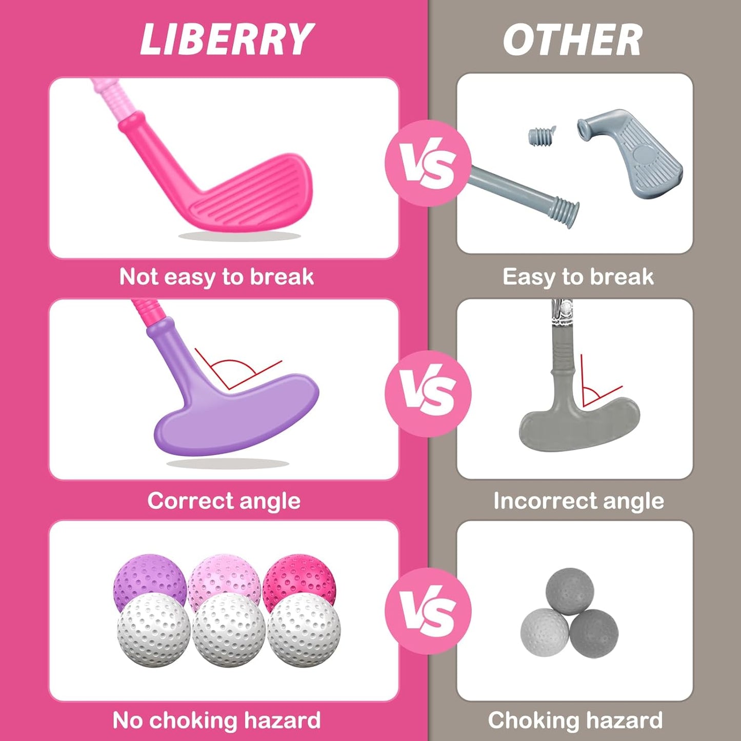 Liberry Toddler Golf Set for 2 3 4 Years Old Girls Boys, Upgraded Kids Golf Clubs Set with Golf Cart, Putting Mat, Outdoor Indoor Sports Toy Birthday, Pink