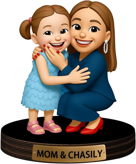 Personalized Family Photo Cartoon Desktop Decor Custom 2D Birthday Portrait Figurine Plaque with Name Picture Acrylic Sculpture Desk Sign Ornament for Men Women Family Couple Christmas Birthday,03