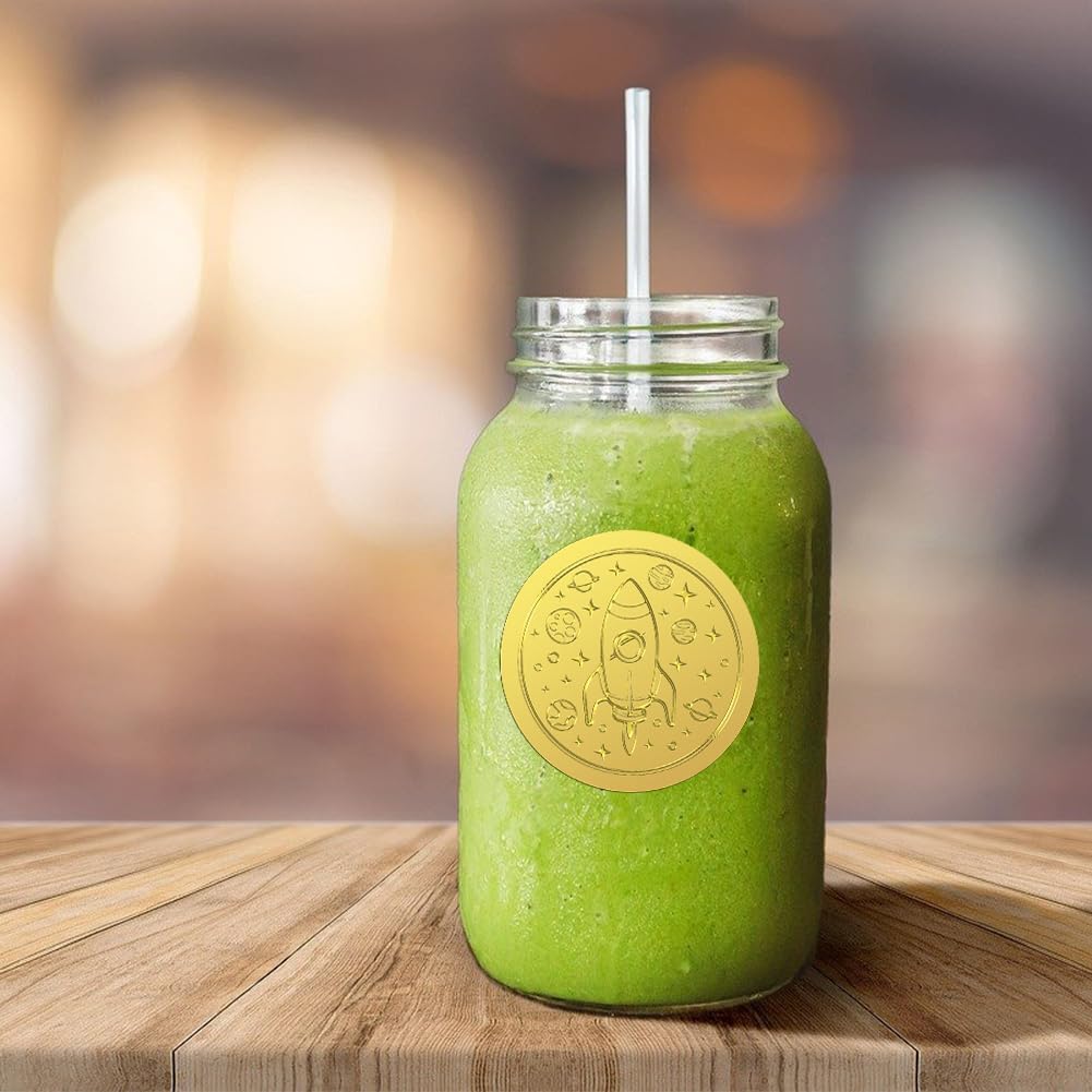 Peacoblue Gold Foil Stickers Seals Embossed 2 Inch 100Pcs Rocket, Self Adhesive Gold Around Embossing Sticker for Certificate Paper Envelope Seal Gift Card Present Decoration