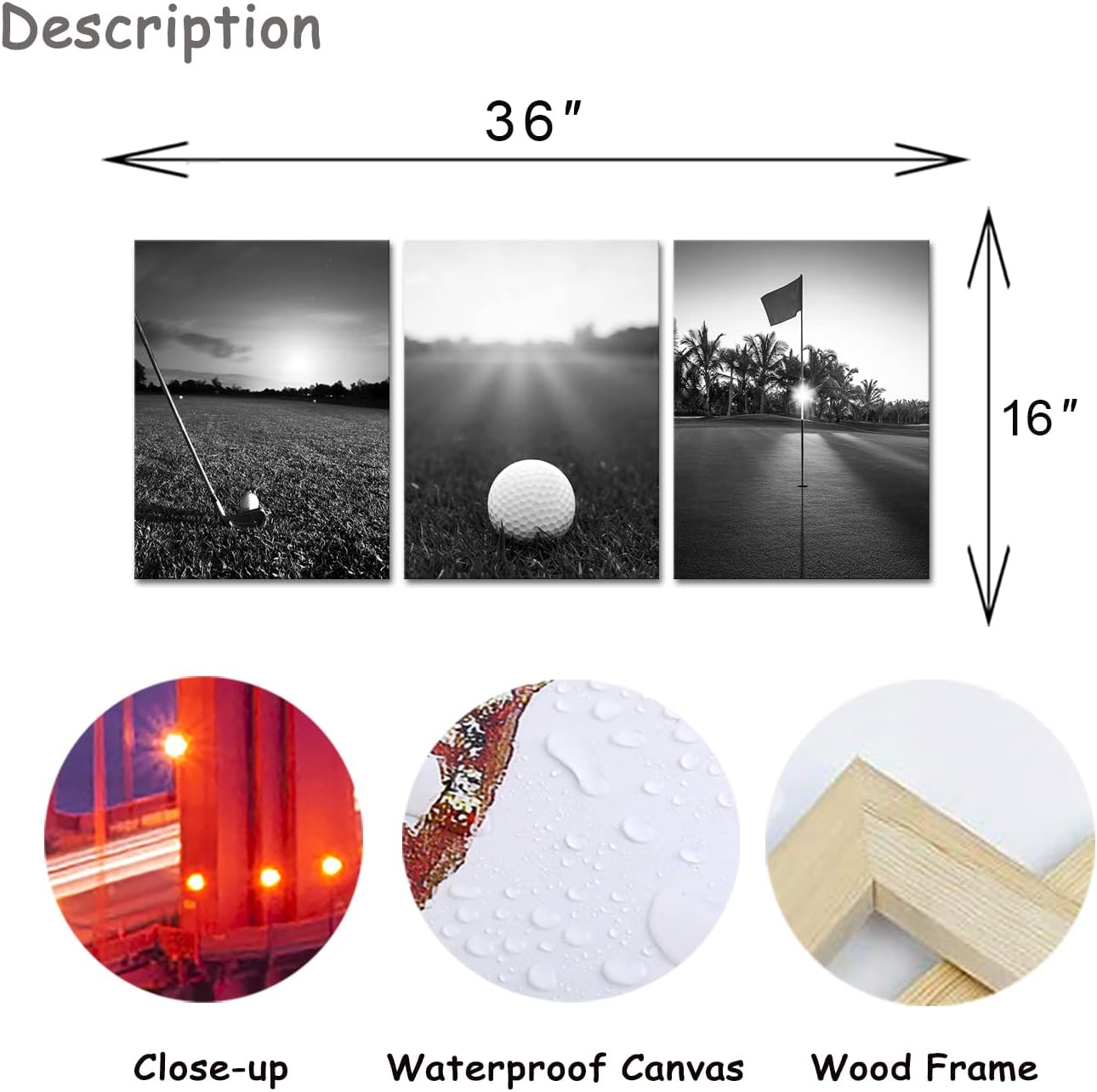 Artmyharbor Golf Canvas Wall Art for Living Room Decor Black White Golf Course Sport Picture Golfing Office Wall Decor