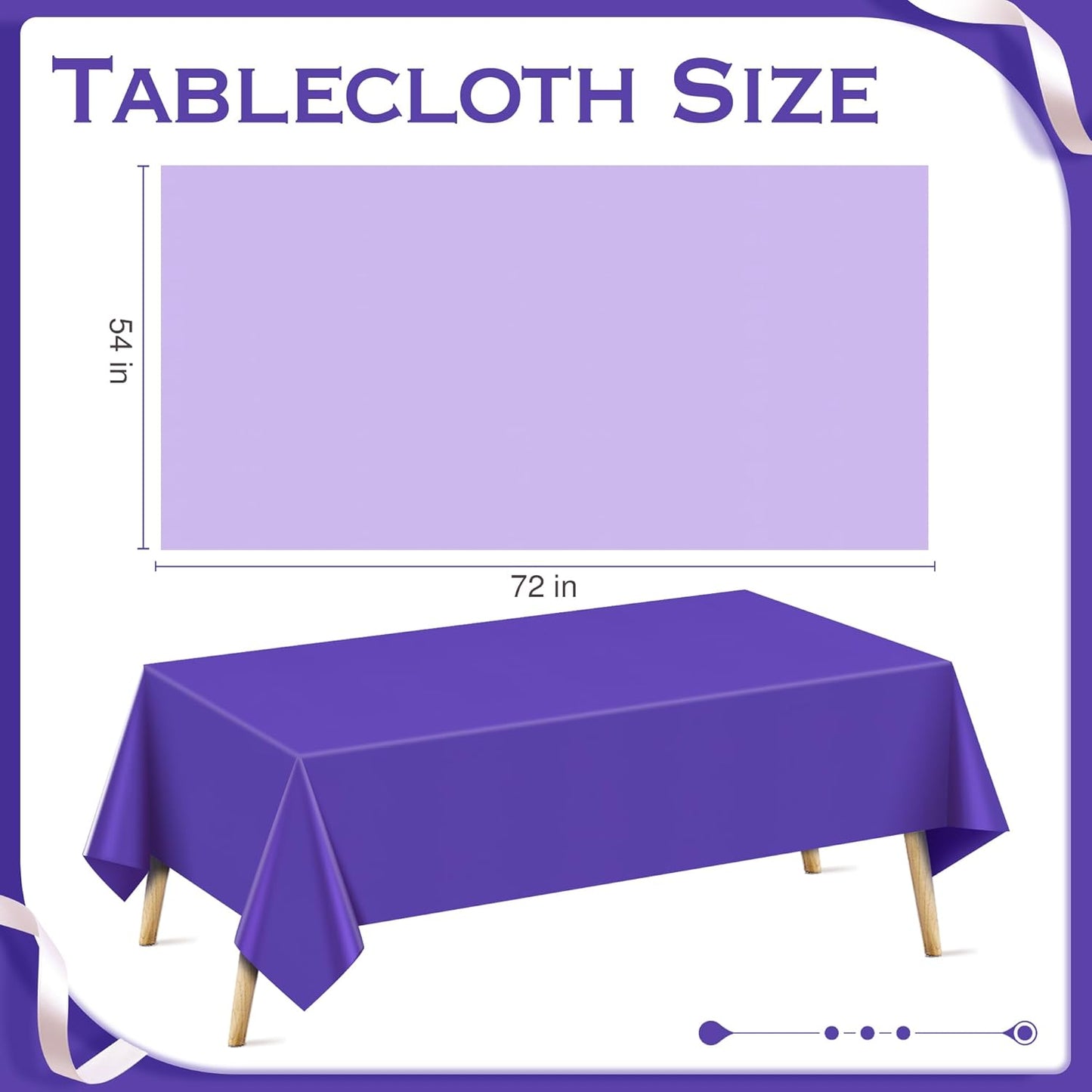 4 Pieces Purple Series Rectangle Tablecloth, 54x72 Solid Color Waterproof & Spillproof Disposable Plastic Table Cover, Durable Party Tablecloth for Dining, Buffet, Picnic, Outdoor Events
