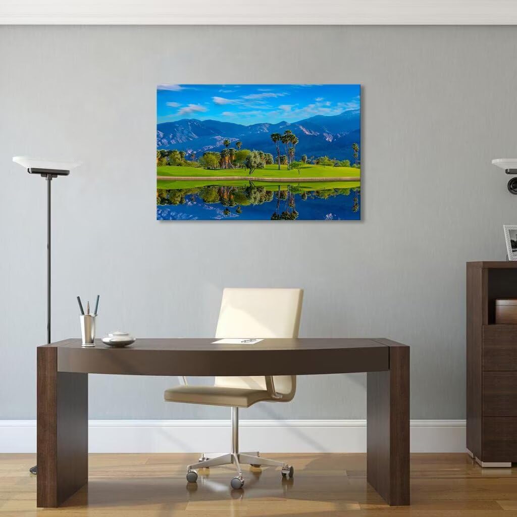Sonoran Desert of southern California Golf Course Canvas Wall Art for Living Room Bedroom Bathroom Home Decorations Golf Course Picture Poster Framed Artwork Ready to Hang(18''H x 24''W)