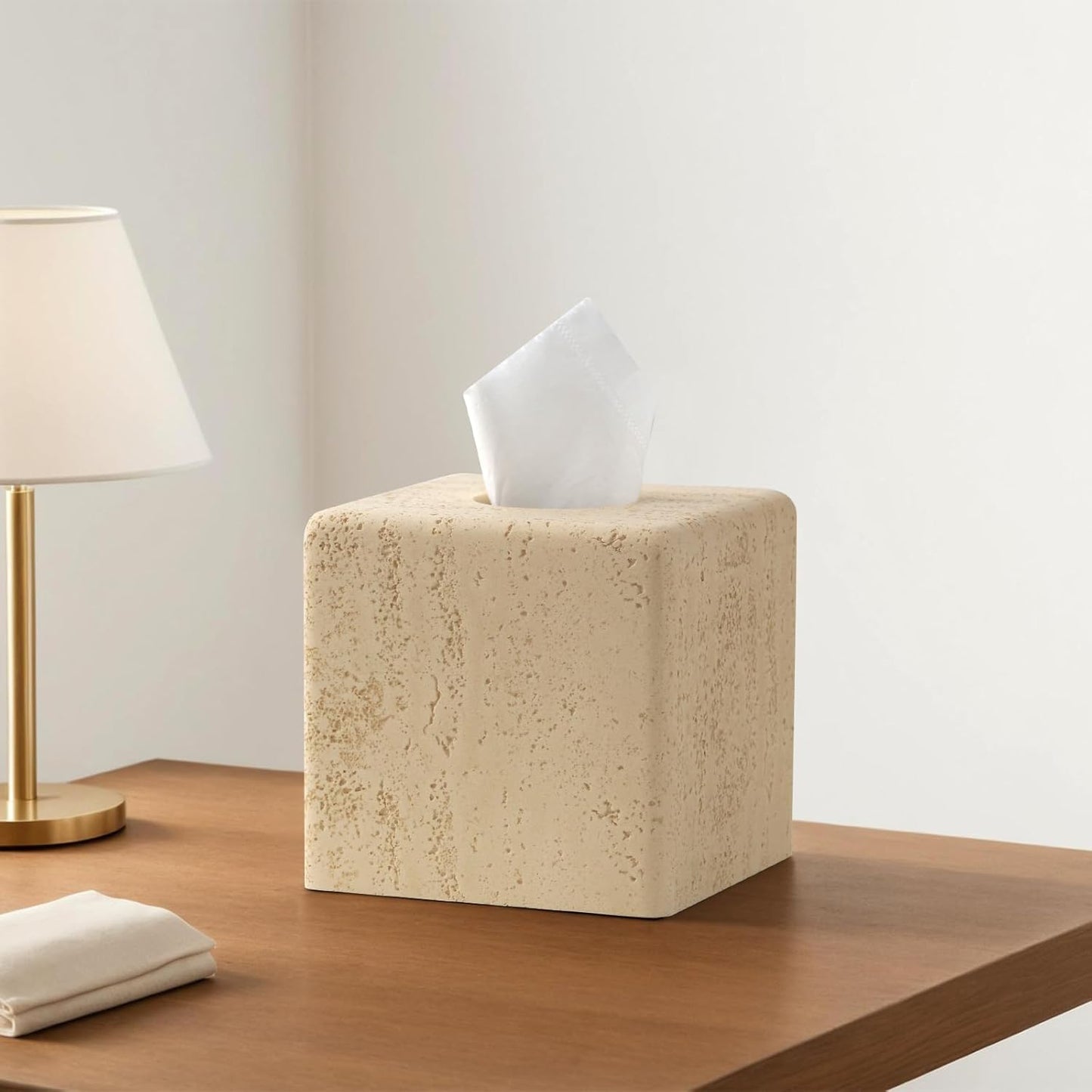 Tissue Box Cover Square, Resin Facial Tissue Holder Covers Toilet Paper Holder Decorative Travertine Paper Dispenser Home Decor for Bathroom Bedroom Living Room Office (Square Yellow)