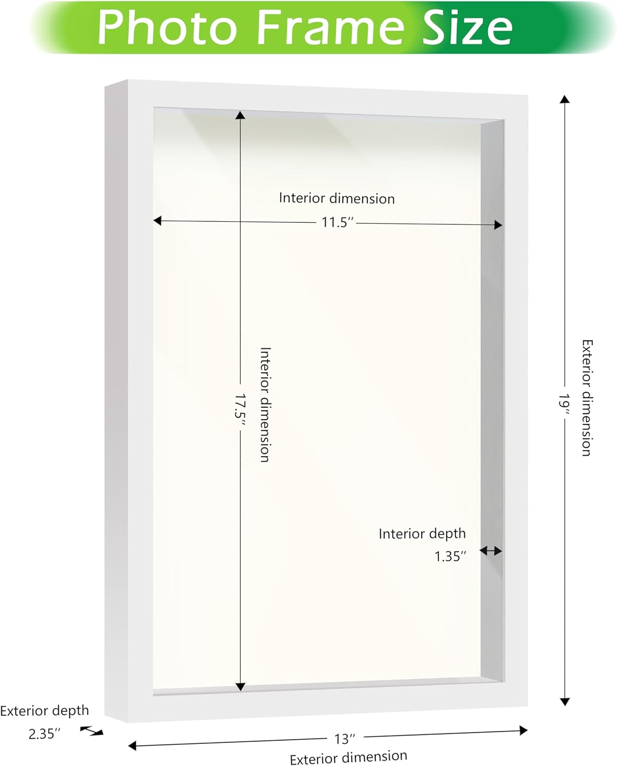 FrameWorks 12" x 18" White Wooden Shadow Box Frame – Soft Felt Back, Tempered Glass, and Included Elegant White Ball Push Pins