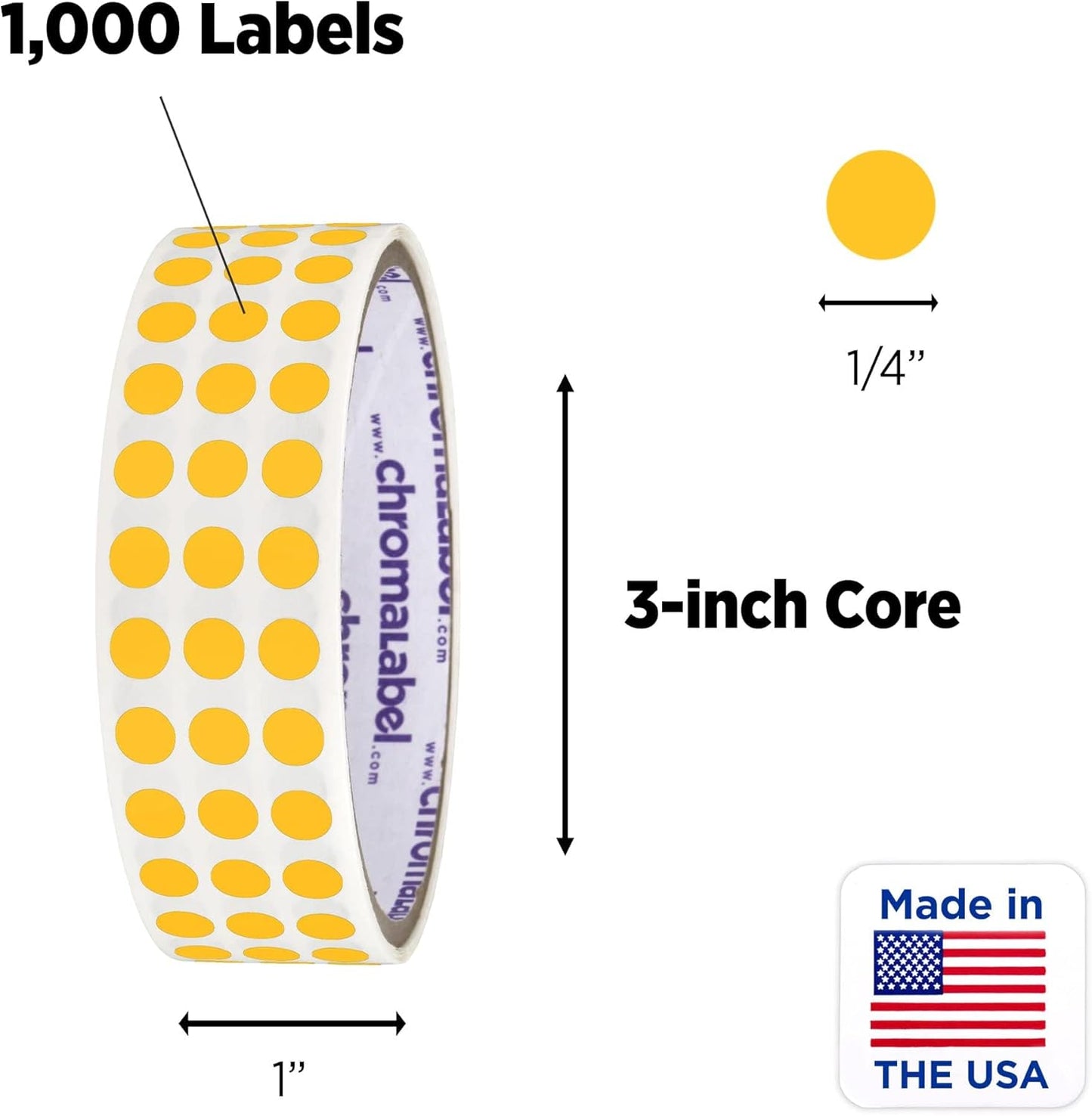 ChromaLabel 0.25 Inch Round Label Permanent Color Code Dot Stickers, 1000 Labels per Roll, Goldenrod