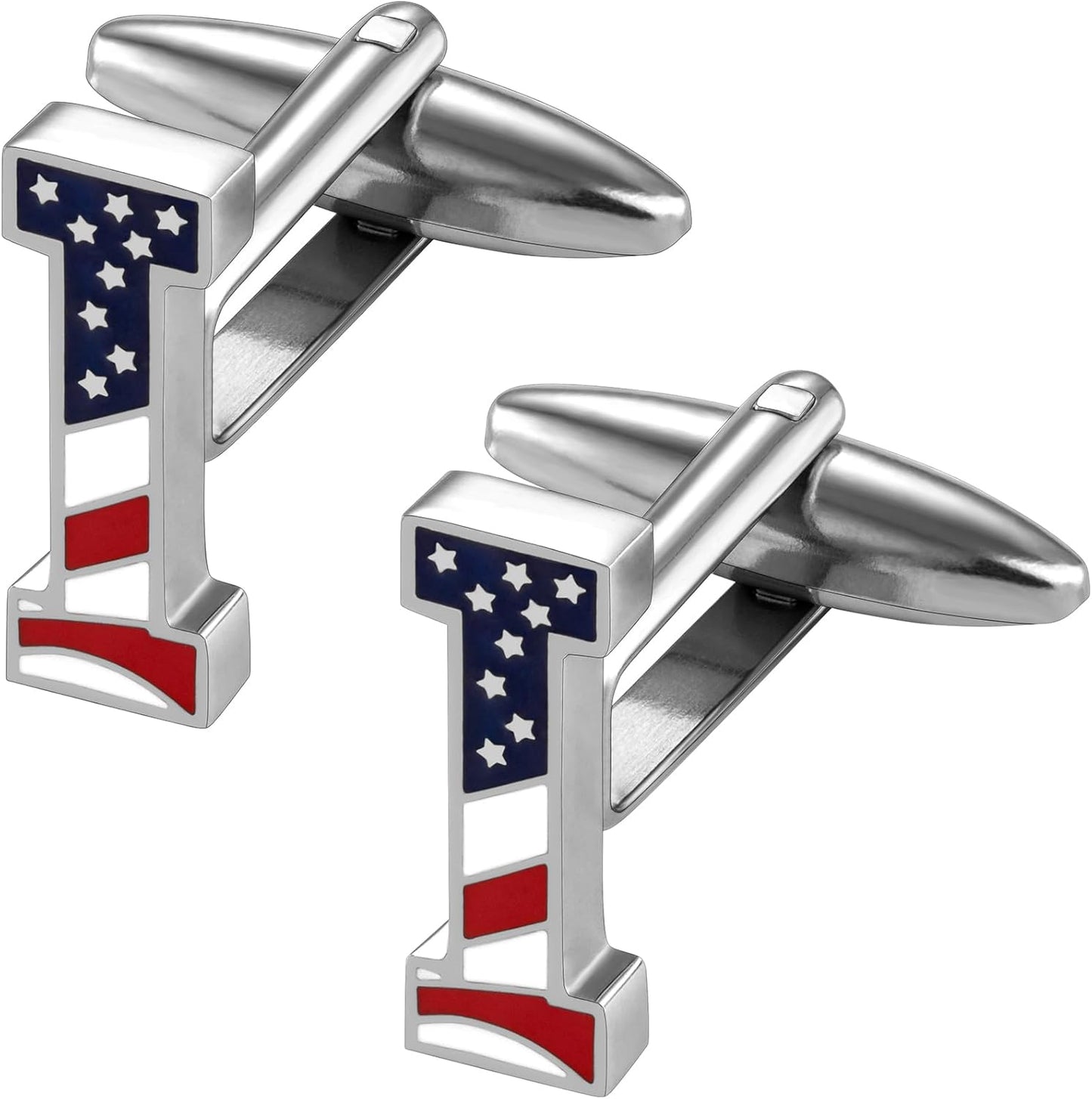 AMITER Initial Cufflinks for Men, American Flag Pattern Cuff Links Men's Shirt Studs Suit Accessories Gift