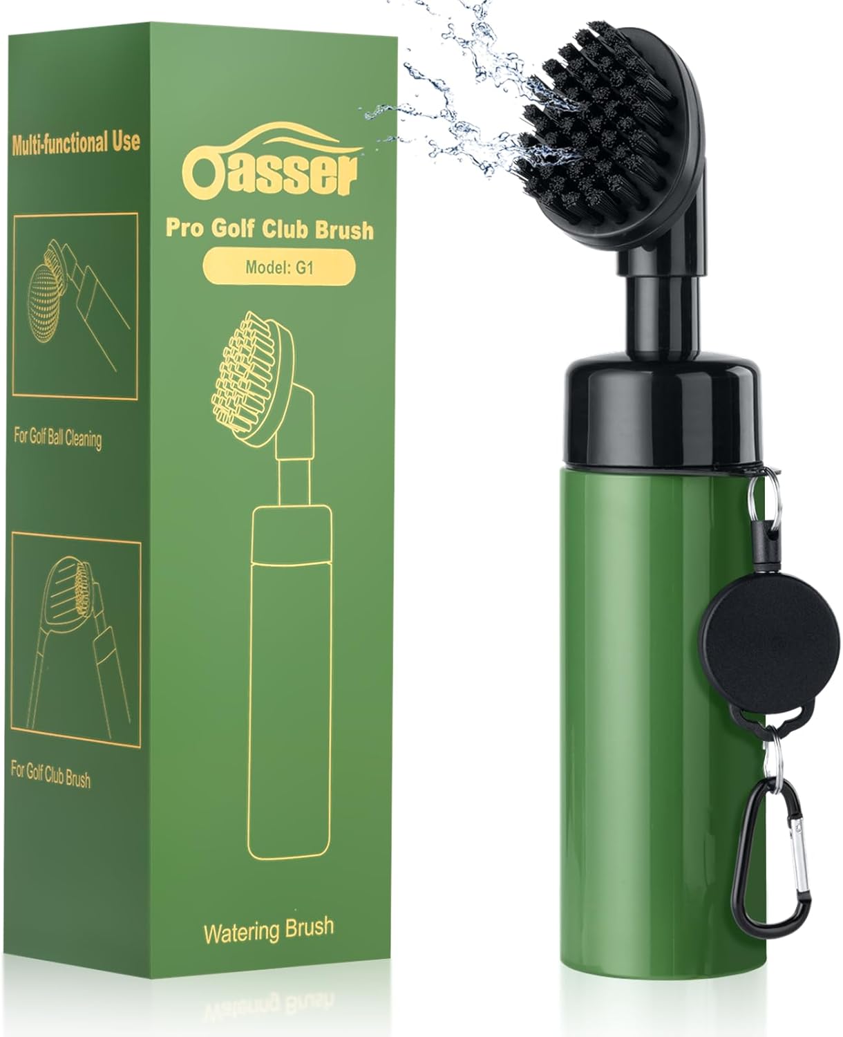 Oasser Pro Golf Club Brush Cleaner with Squeeze Water Bottle Retractable Clip and Retractable Clip 10.5 Inches Holds 5 Ounces of Water, Essentials Golf Accessories for Men Women Green