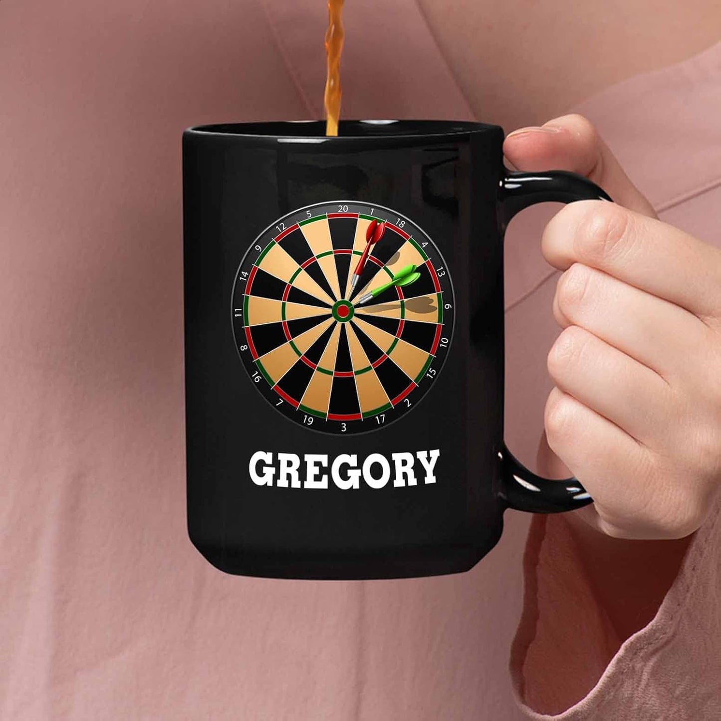 Personalized Choose Name Coffee Cup Gifts For Men Women, Dart Black Ceramic 11 Oz 15 Oz, Customized Dart Board Travel Mug