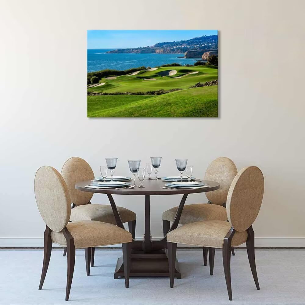 California Coastal Golf Course Wall Art for Living Room Bedroom Bathroom Home Decorations Coastal Golf Course Picture Poster Framed Artwork Canvas Prints Ready to Hang(12''H x 16''W)