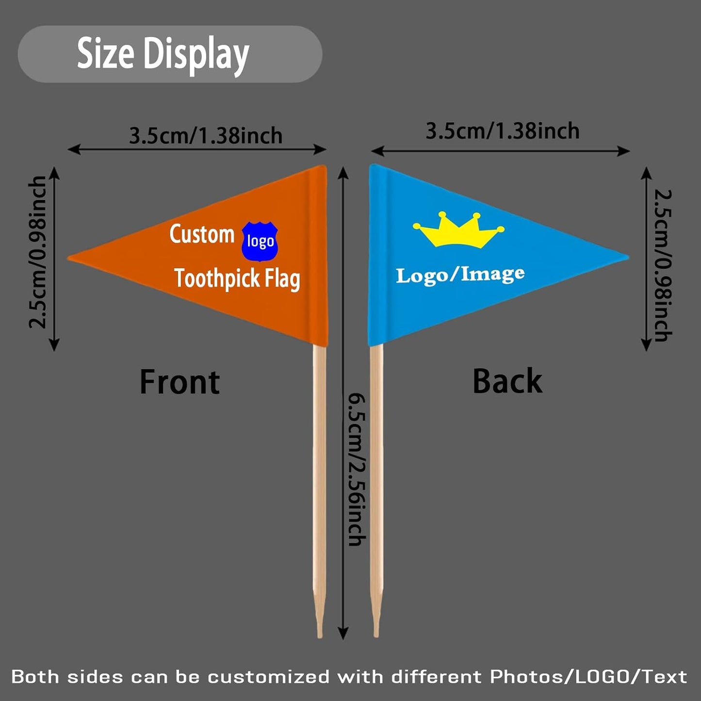 Custom Toothpick Flags with Logo/Photo 100Pcs, Personalized Cheese Markers for Hamburger Cupcakes Toppers Party Decoration Food Labeling -Triangular