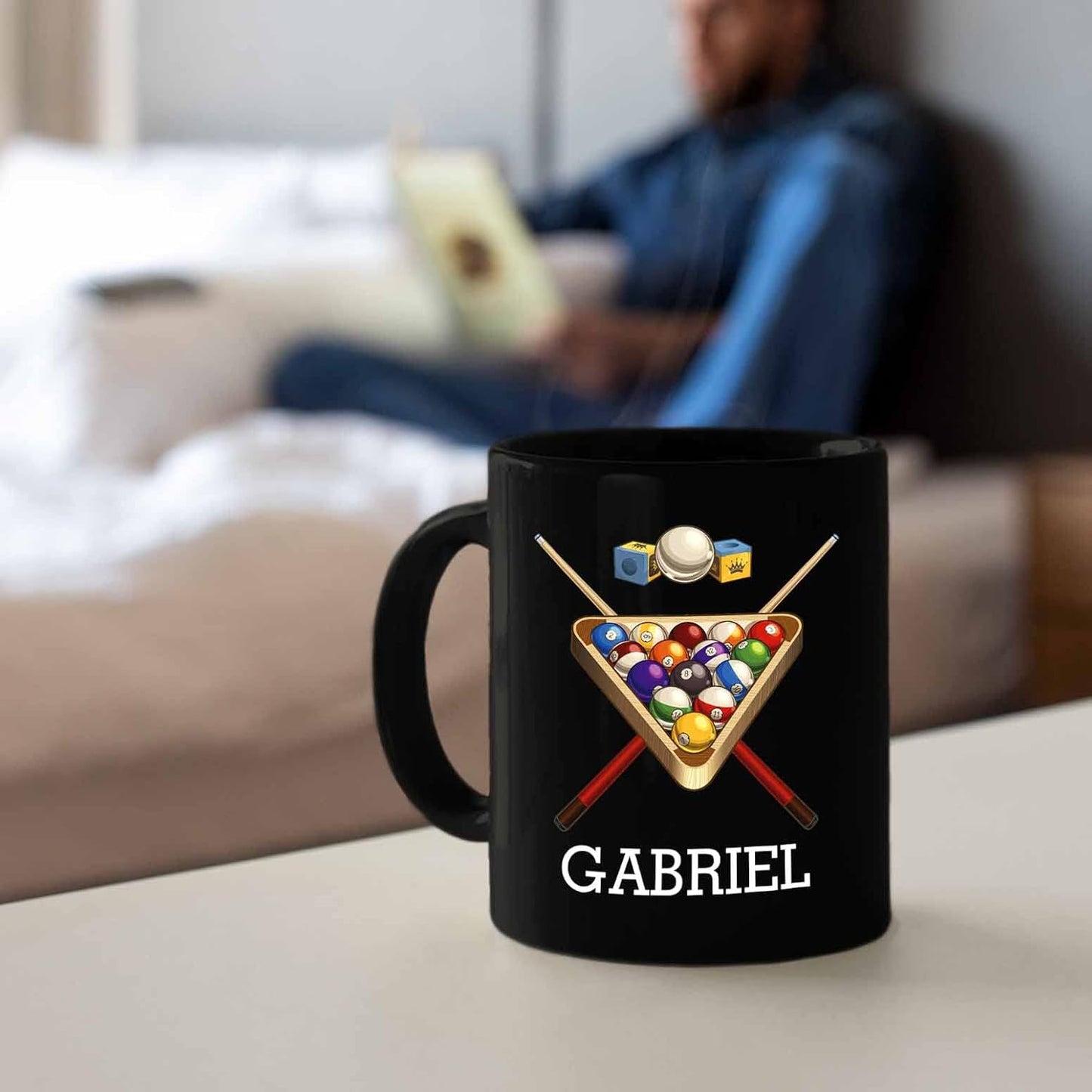 Customized Billiards Coffee Mugs Cups 11 Oz 15 Oz, Personalized Ball Billiards Coffee Cup With Choose Name, Pool Billiards Black Ceramic Mug Gifts For Billiards Lover, Billiard Balls Travel Mug Gift