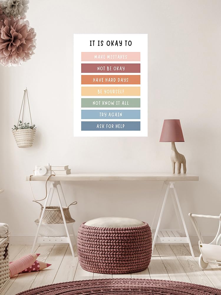 uoyien Growth Mindset Mental Health Posters Boho Classroom Playroom Therapy Office Decor Affirmations Quotes Canvas Wall Art Kids Educational Prints For Calming Corner Decoration 12x16in Unframed