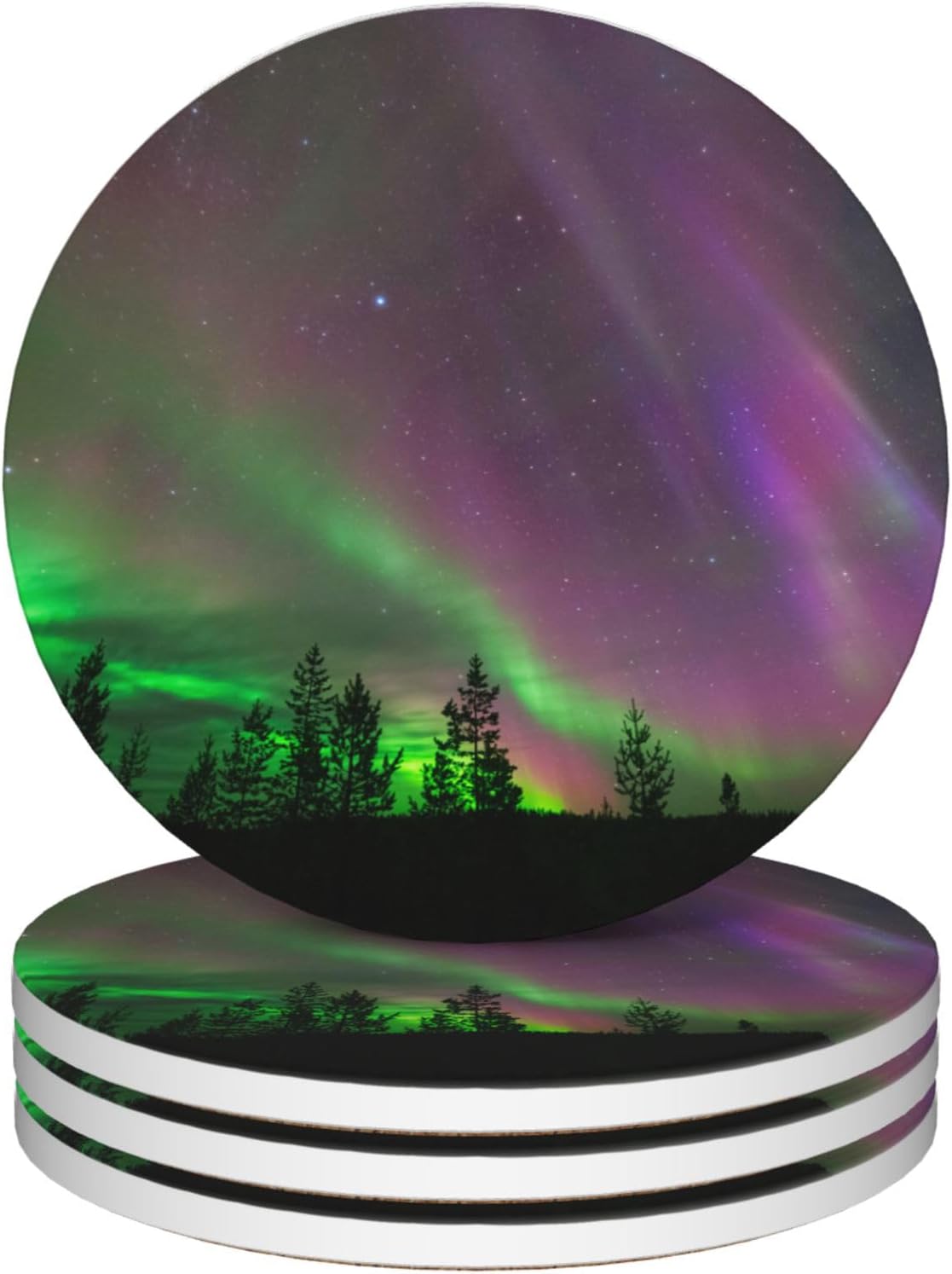 Drinks Coasters Set of 4, Aurora Round 4" Cup Coasters, Absorbent Ceramic Stone Coasters with Cork Base, Cute Coasters for Table Home Décor, Ideal Gifts for Women Men
