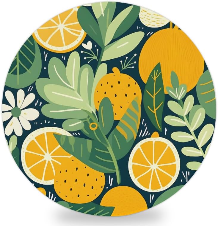 Ceramic Coasters for Drinks with Cork Back, Citrus Greenery 4 Inch Absorbent Coaster Set 1 Pack, Quick Dry Non-Slip Coaster Mats for Home, Office, Bar