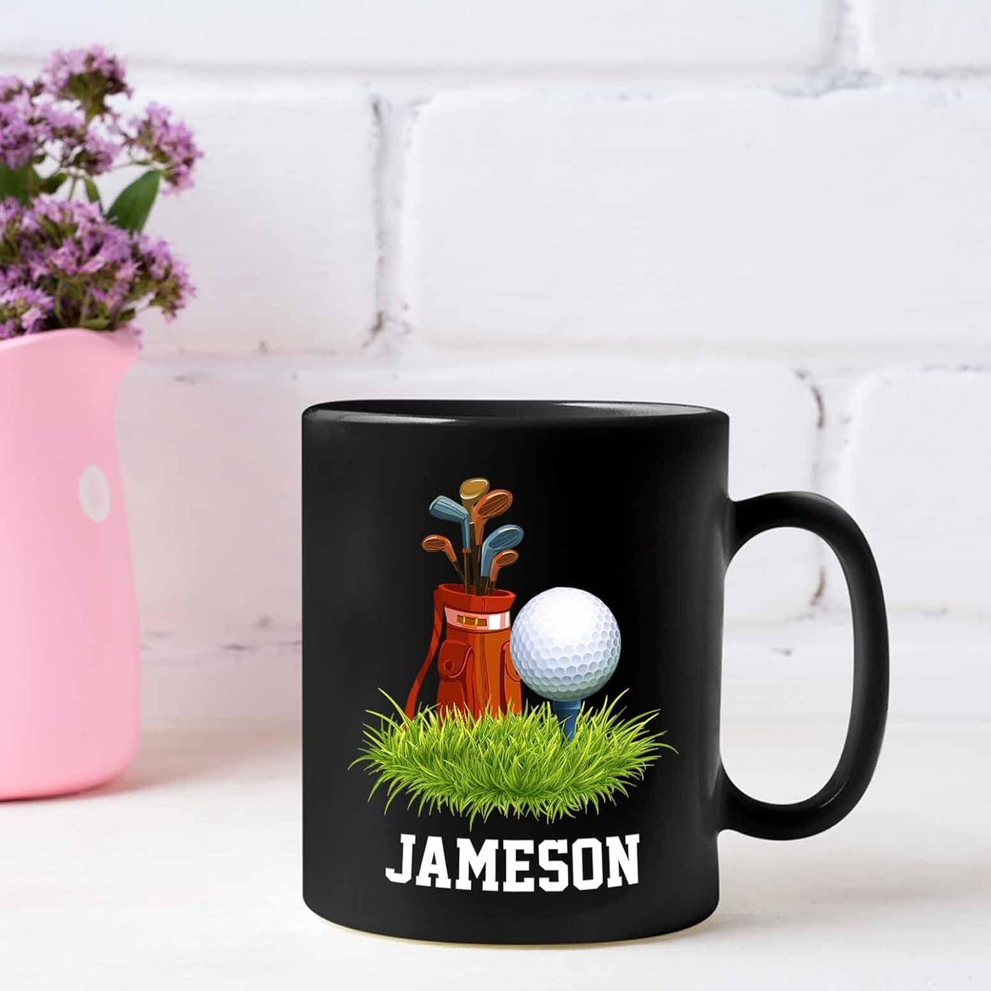Customized Name Golf Players Coffee Mugs 11 Oz 15 Oz, Personalized Cup Gifts for Men Women Fans Team Sport, Golf Clubs Travel Mug, Golfer Player Black Ceramic Mugs