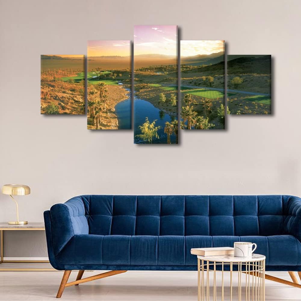 Nature Landscape Canvas Wall Art Cascata Golf Course Scenery Artwork Wall Art Canvas Print USA Themed Home Decor Pictures 5 Panel for Living Room Bedroom Painting Poster Framed Ready to Hang-60"Wx32"H