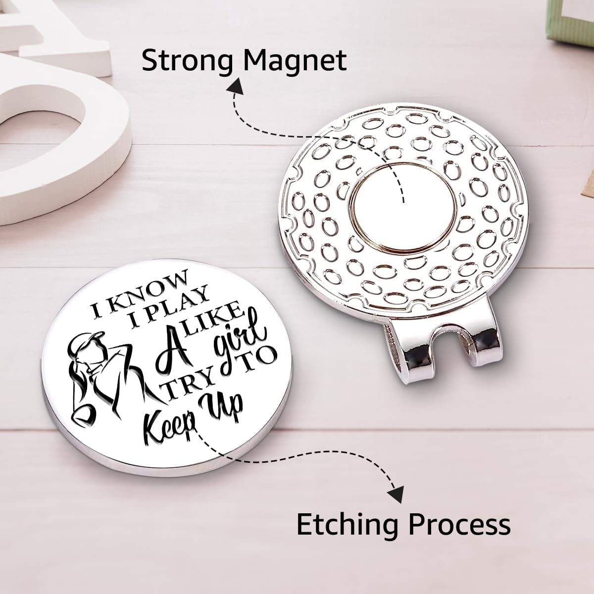 Hafhue I Know I Play Like A Girl Try to Keep Up Golf Ball Marker with Magnetic Hat Clip, Golf Gifts for Women Men, Golf Accessories for Women Men, Great Gift for Golfer, Golf Gift for Mom, Grandma