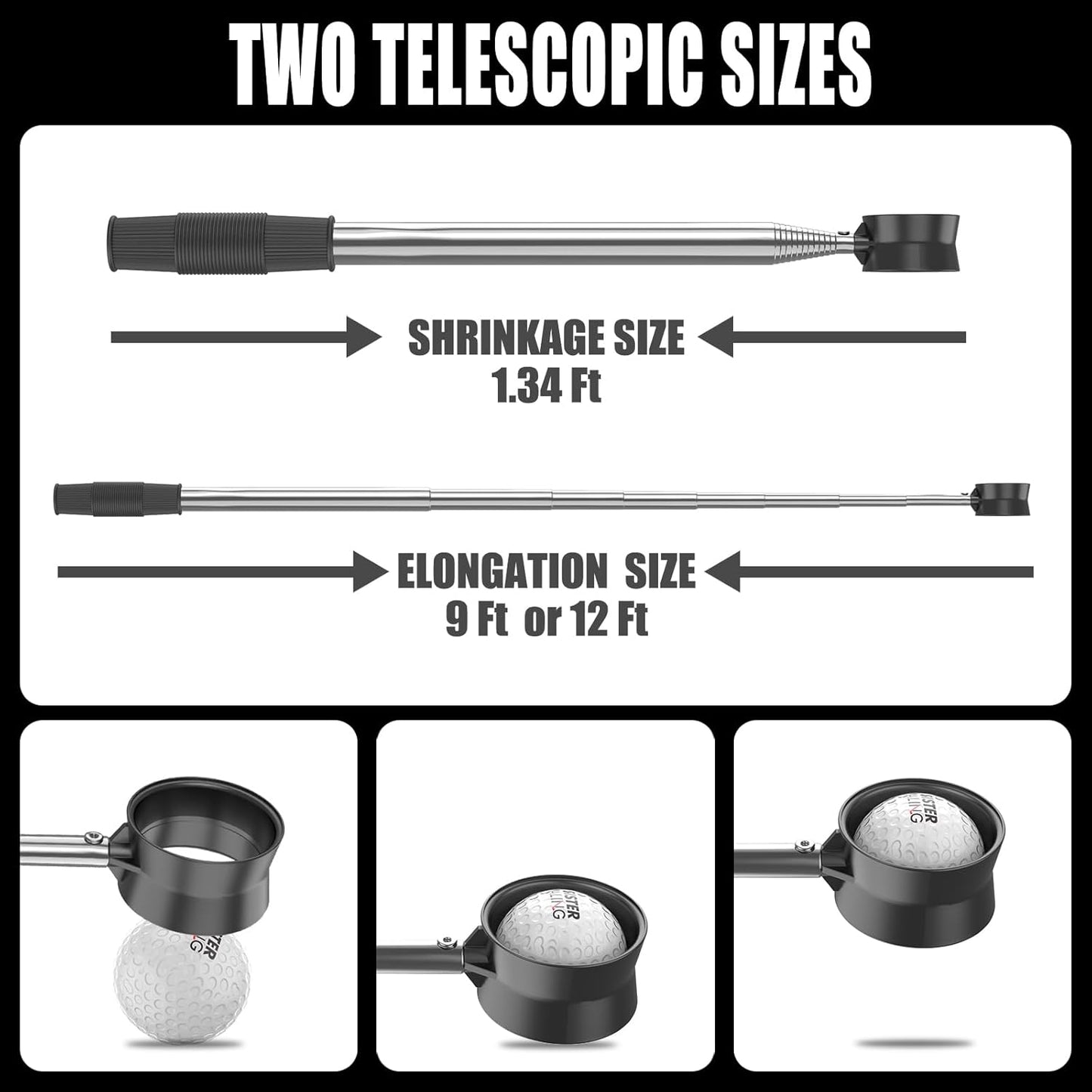 9ft/12ft Water Telescopic Golf Ball Retriever，Classic and Durable Stainless Steel Picker Upper, The Best Accessory Gift for Men and Women Golfers.