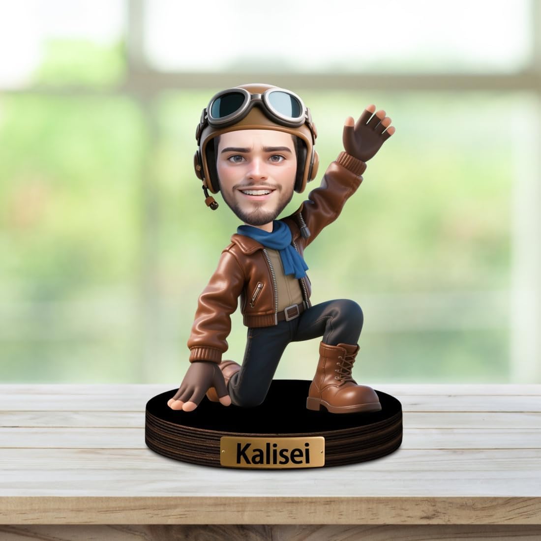 Personalized Cartoon Pilot Figurine Sign Custom Pilots Portrait Desk Decor Plaque Pilots Caricature Name Plaque Gifts for Christmas Birthday Anniversary,04